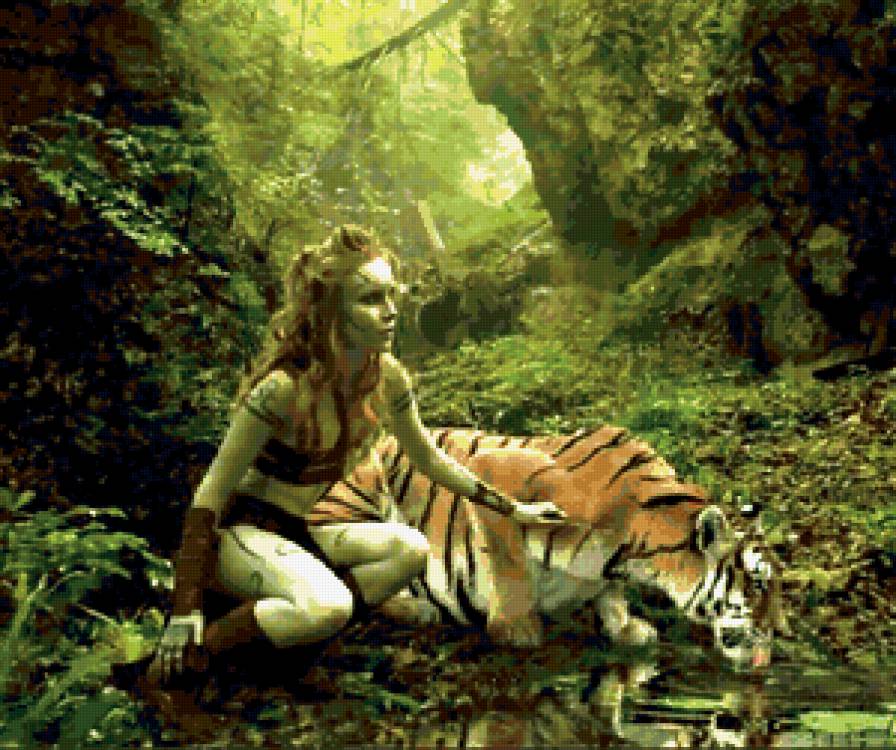 охотница - тигр, животное, девушка, охотница - предпросмотр