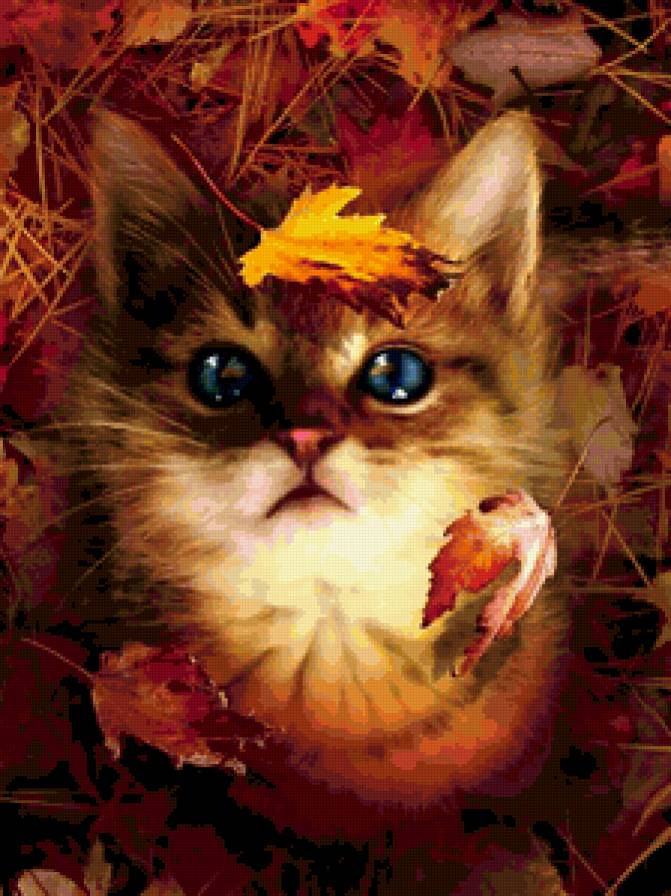 котик - листья, кот, осень - предпросмотр