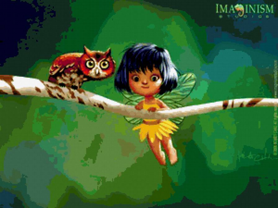 Малышка фея с другом - птицы, малышки, феи - предпросмотр