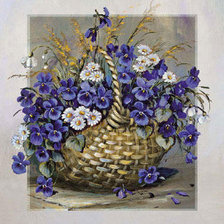 Схема вышивки «фиалки в корзине»