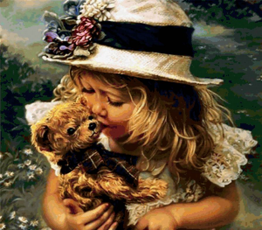 Девочка с медвеженком - картина, дети - предпросмотр