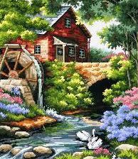 Схема вышивки «домик у мельницы»