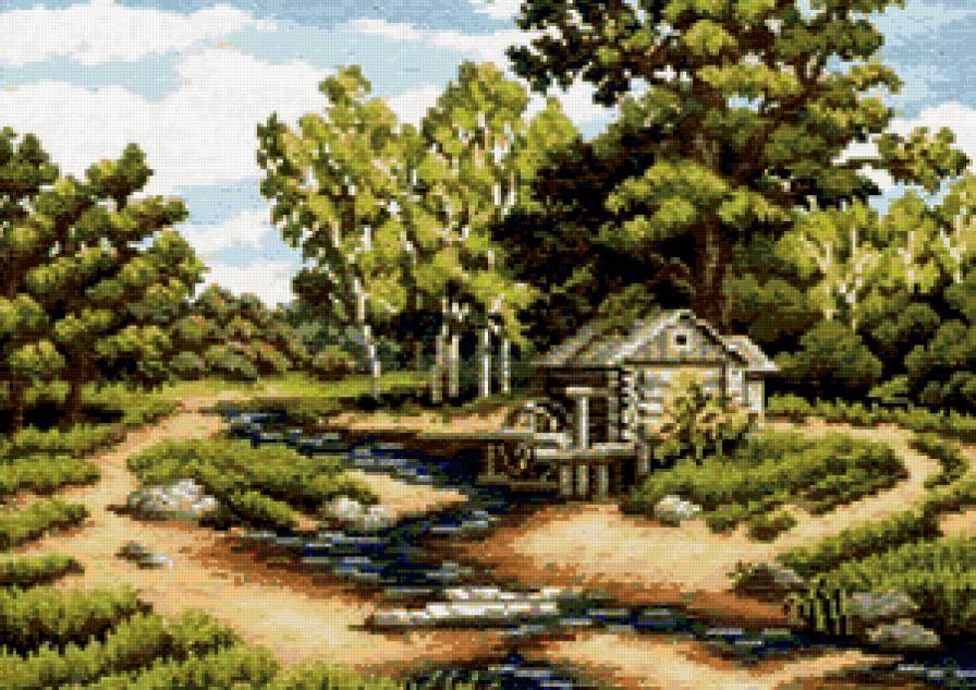 домик у речки - речка, домик - предпросмотр