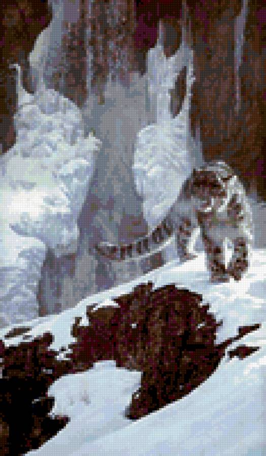 0070 - кошки, зима, красота, картина, животные, горы, барс, природа - предпросмотр