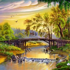 Схема вышивки «речной пейзаж»