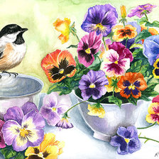 Схема вышивки «композиция с цветами и птичкой»