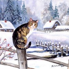 Схема вышивки «зимний кот»