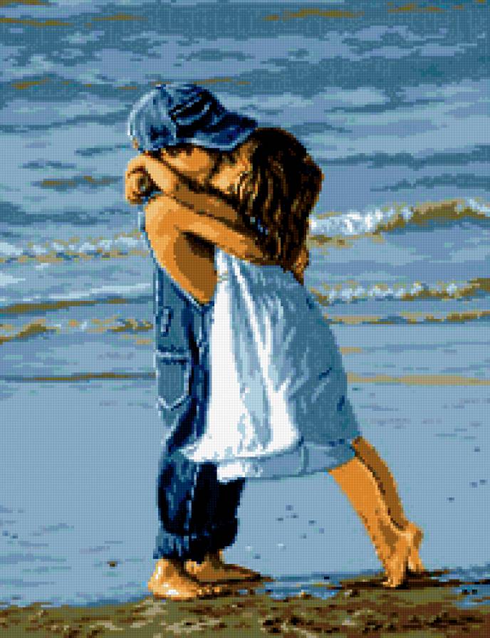 Поцелуй на берегу - море, дети - предпросмотр