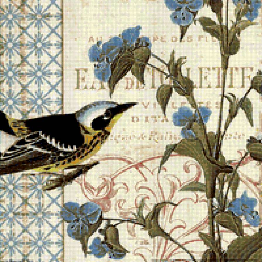 птица - птицы, цветы - предпросмотр