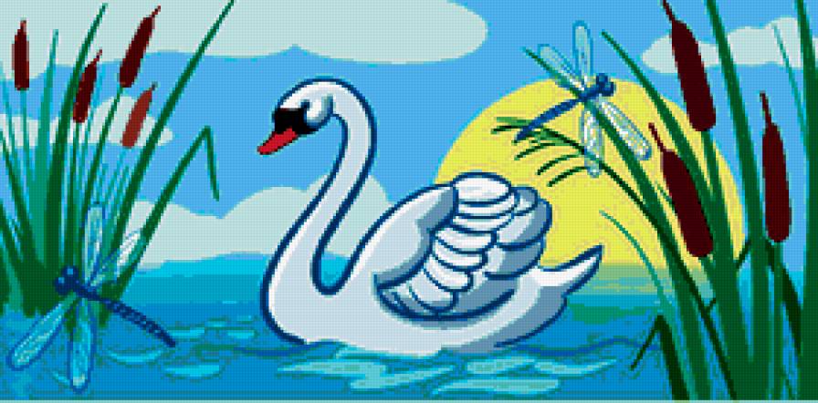 лебедь - детская, лебеди, камыш, птица, птицы, озеро - предпросмотр