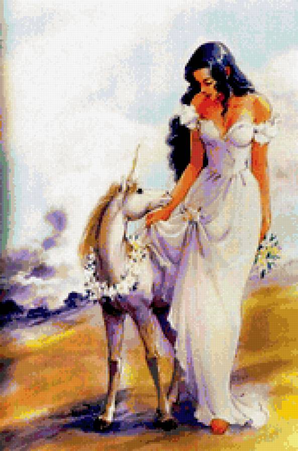 серия "единороги и пегасы" - девушка, единорог - предпросмотр