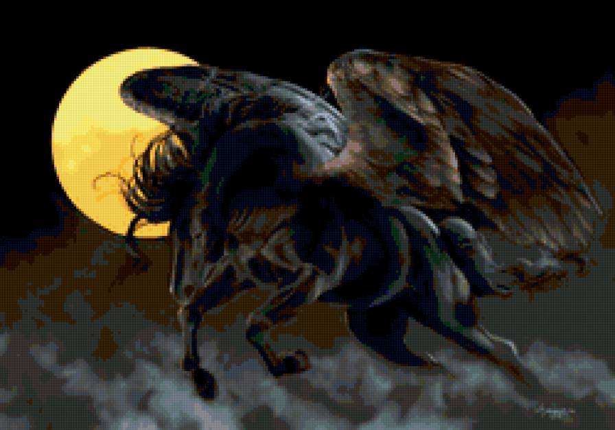 серия "единороги и пегасы" - луна, пегас, небо - предпросмотр