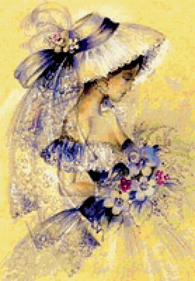 Девушка в синем - девушка, ретро, девушка в шляпке - предпросмотр