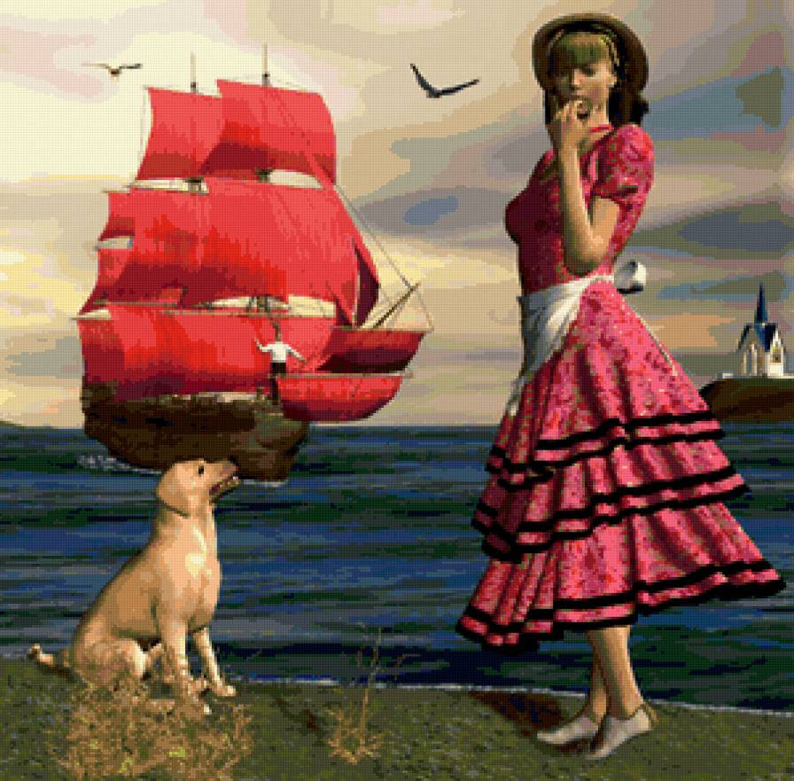 Ожидание - корабль, девушка, море, ожидание, алые паруса - предпросмотр