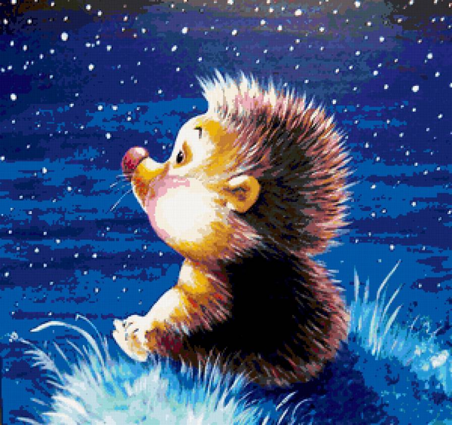 Ёжик и звёзды - ежики, ежи, ежик, зверушки, иллюстрации, звезды, еж - предпросмотр