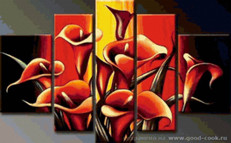 триптих - триптих, цветы, калы - предпросмотр