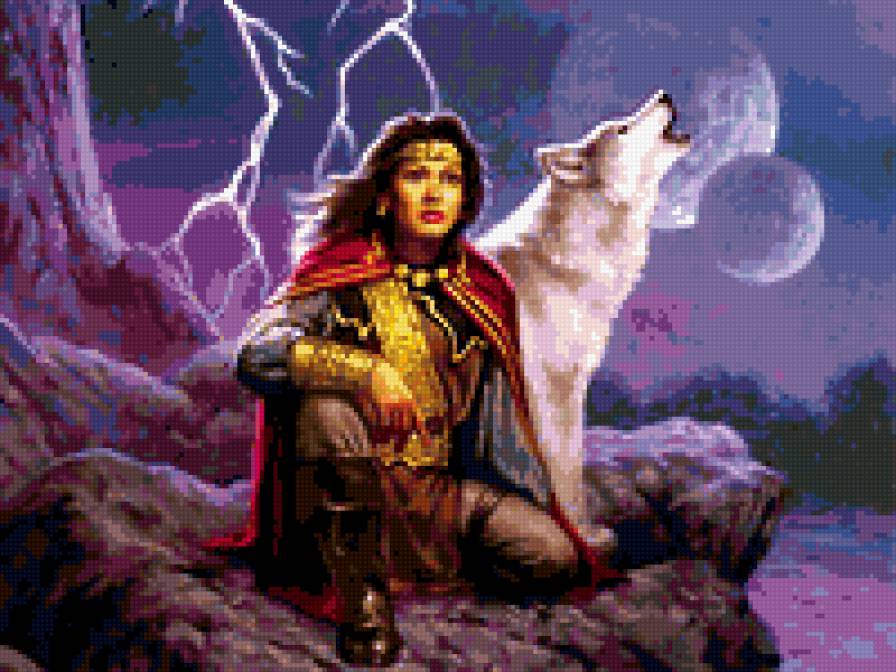 серия "фентези" - волк, фентези, девушка - предпросмотр