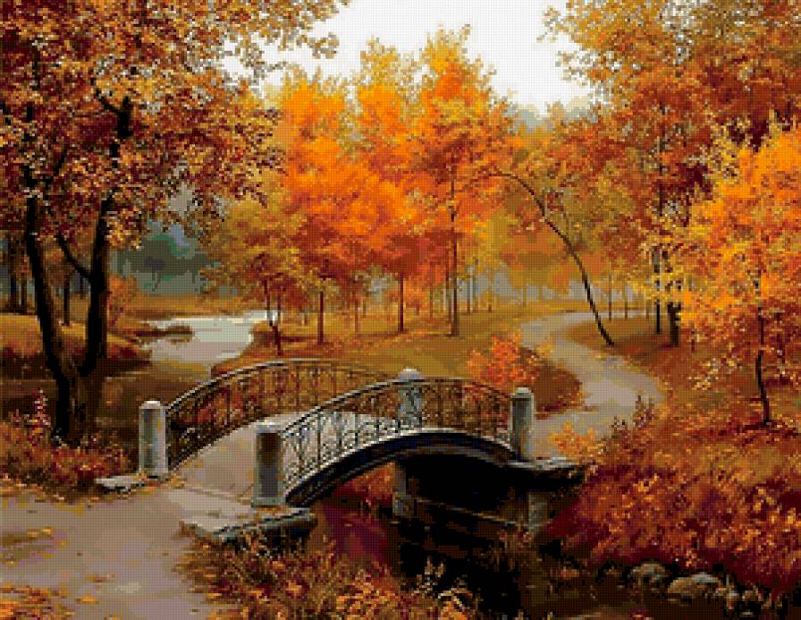 пейзаж - осень, мостик - предпросмотр