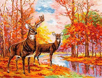 Олени в осеннем лесу - оригинал