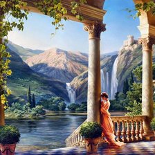 Схема вышивки «девушка, балкон»