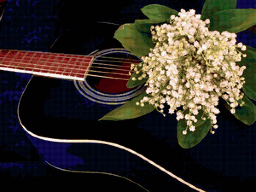 весна - мелодия, гитара, весна, ландыши, букет - предпросмотр