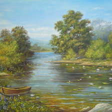 Схема вышивки «Пейзаж, лес, река»