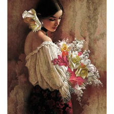 Схема вышивки «дама с букетом»