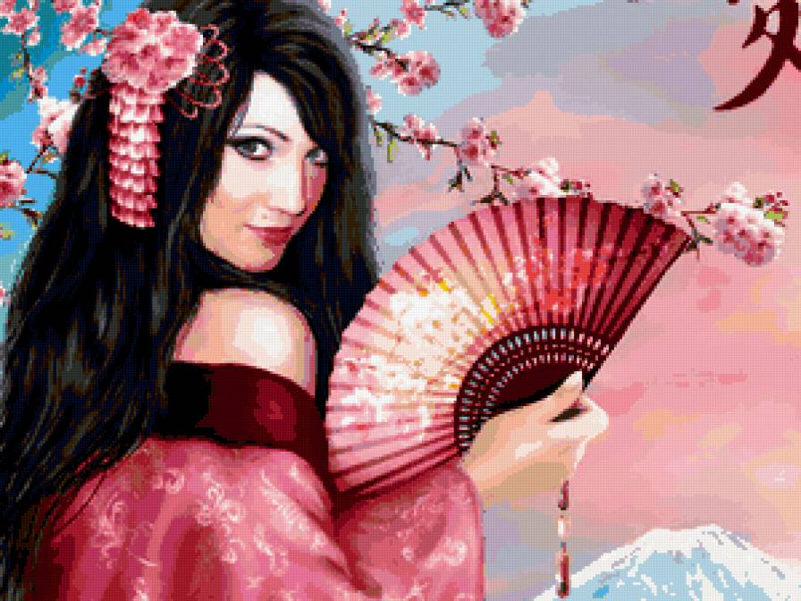 девушка с сакурой - девушка, фэнтази - предпросмотр