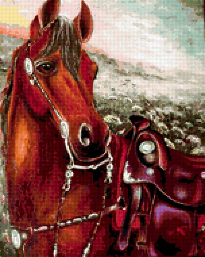 0075 - лето, природа, животные, красота, кони, картина, лошадь - предпросмотр