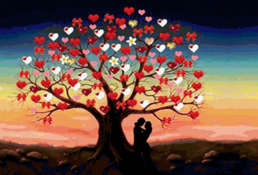 Под дерово любви - сердечки, дерево, лбовь, влюбленные, пара - предпросмотр