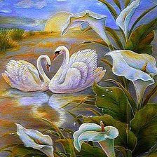 Схема вышивки «Лебеди на закате»