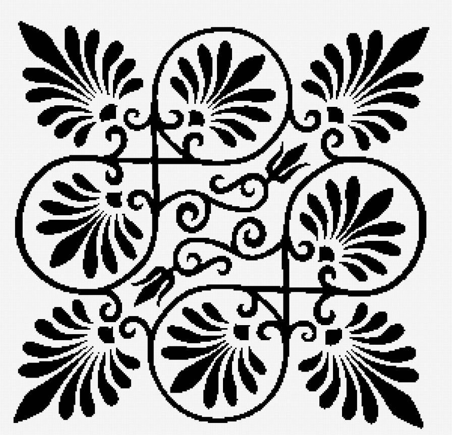 простой узор для подушки - орнамент, черно-белое, монохром, подушка, узор, цветы - предпросмотр