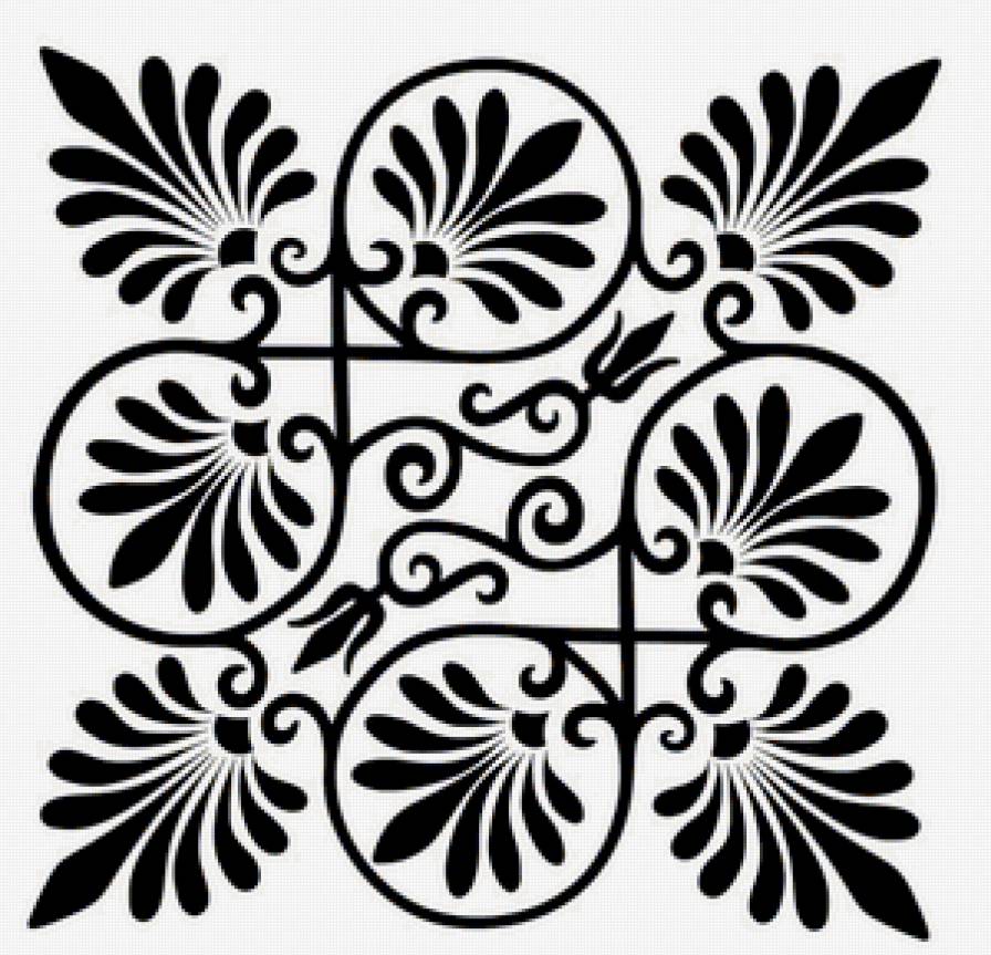 простой узор для подушки - узор, орнамент, монохром, черно-белое, цветы, подушка - предпросмотр