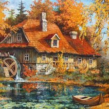 Схема вышивки «домик у реки»