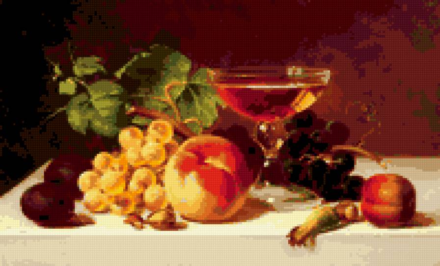 Натюрморт с фруктами - бокал, натюрморт, фрукты - предпросмотр