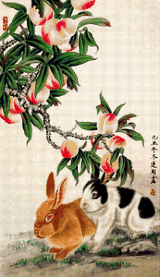 кролики 5 - кролики, персики - предпросмотр