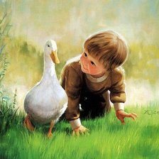 Схема вышивки «мальчик и гусь»