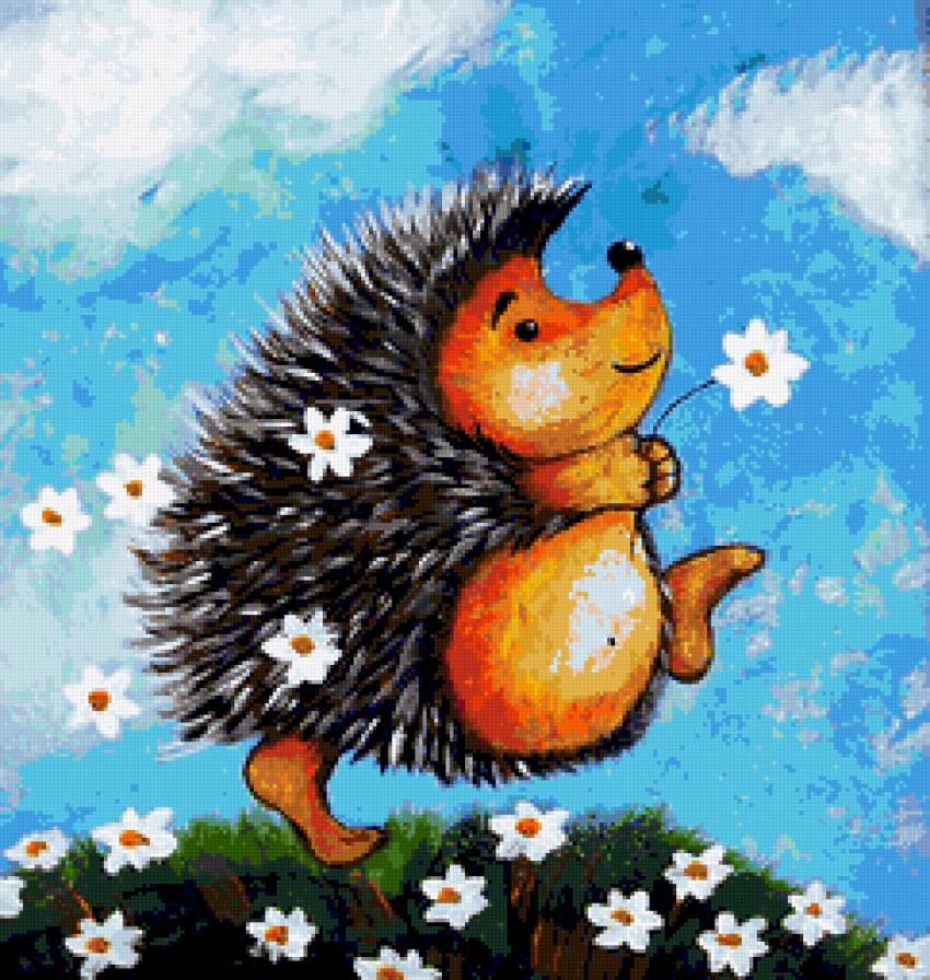 Ёжик с ромашками - ромашка, малыши, зверушки, ежики, ежик, ромашки, цветы - предпросмотр