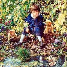 Схема вышивки «Ребенок и щенки»