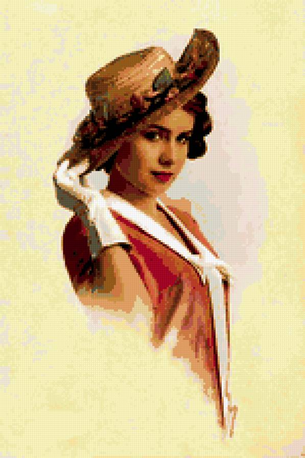 Соломенная шляпка - девушка, ретро - предпросмотр
