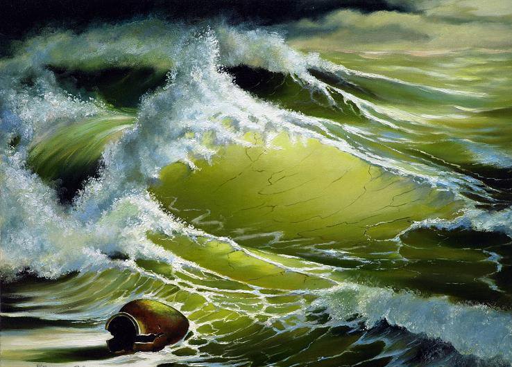 Бушующий берег. - песок, брызги, берег, море, волна, кувшин - оригинал