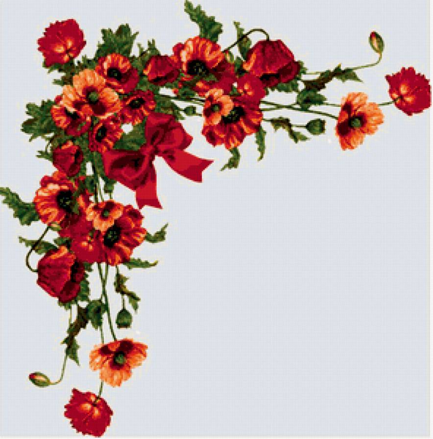 сюжет для подушки - красные маки - предпросмотр