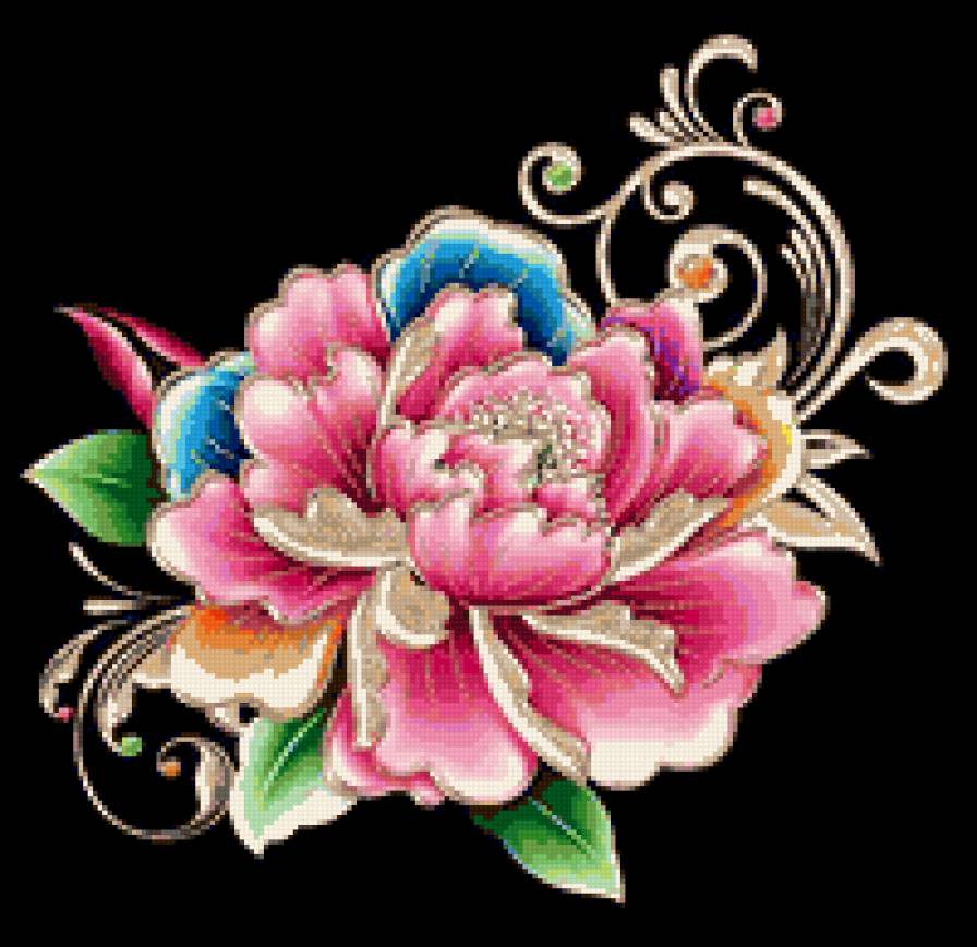 Пионы на черном фоне -  60 цветов - предпросмотр