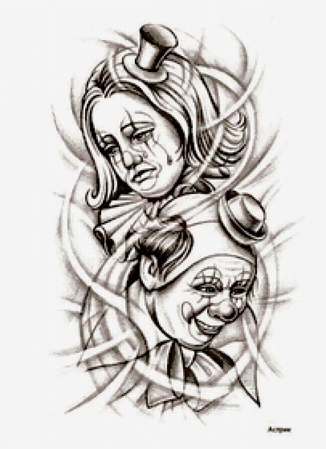 Диптих "схем создатель и вышивальщица" - мужчина, женщина, шут, клоун - предпросмотр