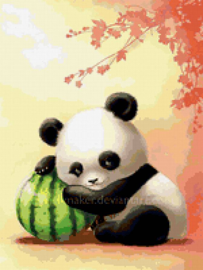 Панда с арбузом - животные, япония, панда, детское - предпросмотр