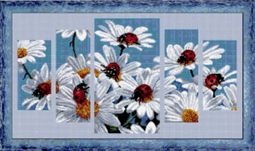 полиптих "очаровательные ромашки" - божья коровка, полиптих, цветы, ромашки - предпросмотр