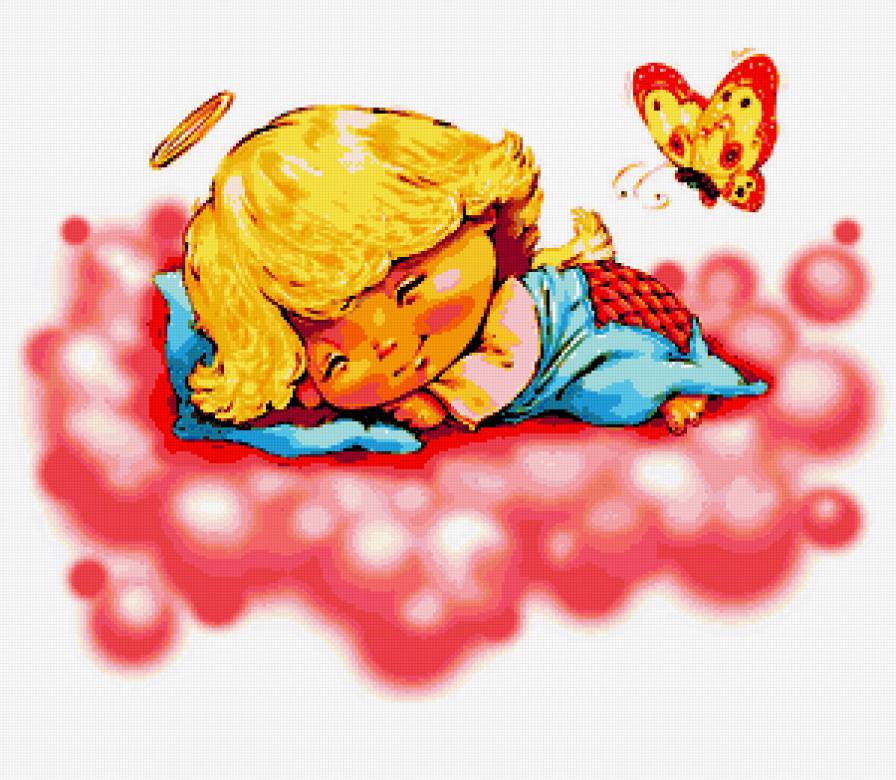 Спяший ангелочек - бабочка, облака, ангел, сон, детское - предпросмотр