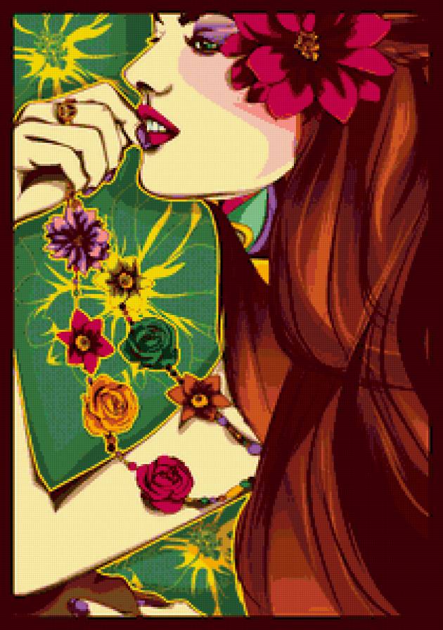 девушка - цветы, графика, образ, портрет - предпросмотр