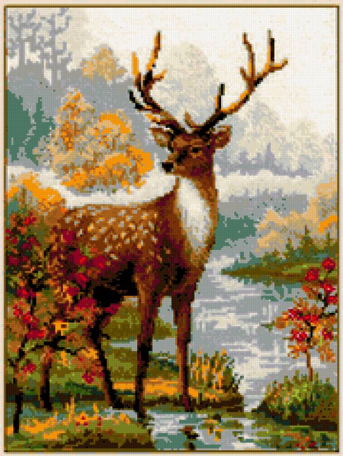 Олень в осеннем лесу - животные, осень, природа, олень - предпросмотр