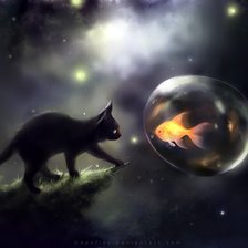 Схема вышивки «Кошка с рыбкой»